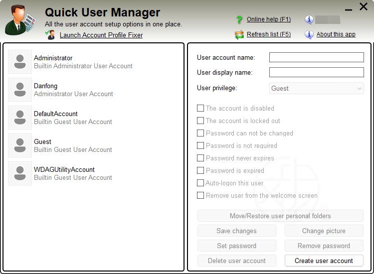 Quick user manager