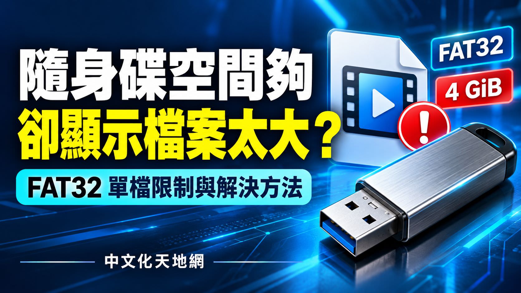隨身碟空間夠卻顯示檔案太大:FAT32 單檔限制與解決方法